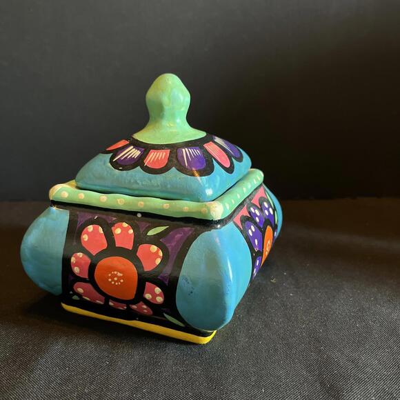 Vtg. Mexican Pottery Talavera Folk Art Hand Painted Cannister Container Floral - Picture 2 of 14